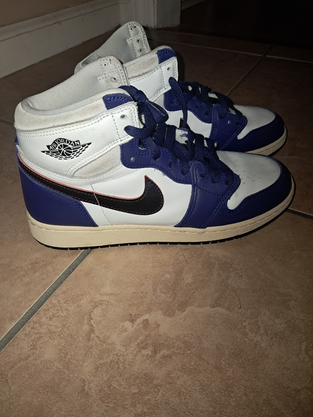 Air Jordan 1 Mid White and Purple Boy's Basketball Shoes